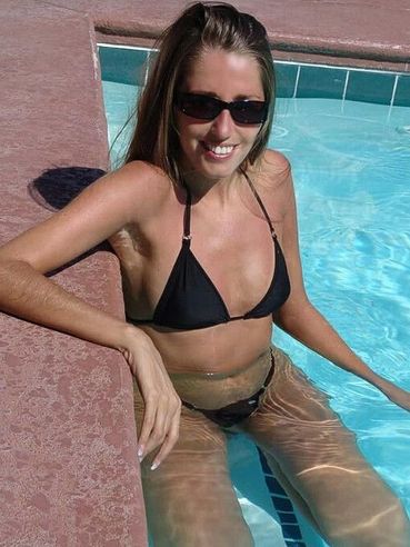 Long Haired Lori Anderson In Black Bikini And Sunglasses Shows Off Her Hairy Arms In The Pool