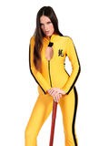 Deny Is Such A Hot Brunette, Dressed In A Kill-Bill Style Yellow Suit Looking Sexy.
