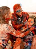 Miss Piss, Victoria Rose And Dionne Darling Paint Each Other On The Floor Just For Fun