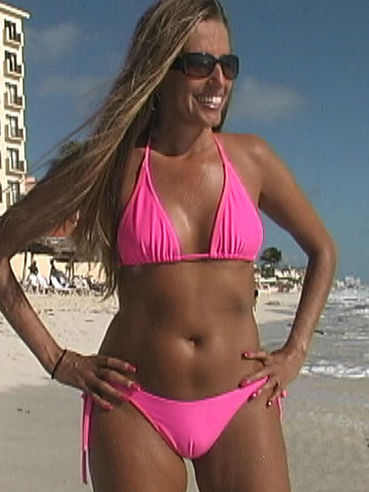 Sunbathing Lori Anderson In Shades And Pink Bikini Gives A Close-Up Of Her Arm Hair