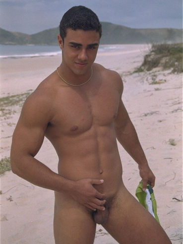 Muscle Man Humberto Is Absolutely Naked Playing With His Long Shaft In The Sand