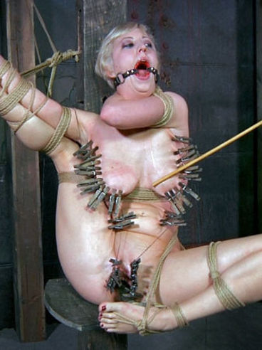 Rope Bound Completely Naked Slave Blonde Cherry Torn Gets Tortured With Clothespins